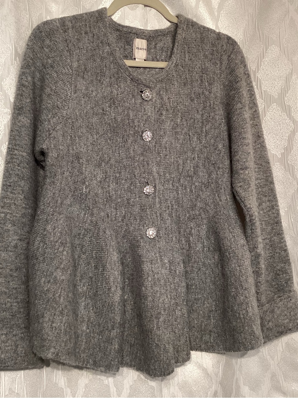 Maeve Gray Peplum Button-Front Knit Cardigan